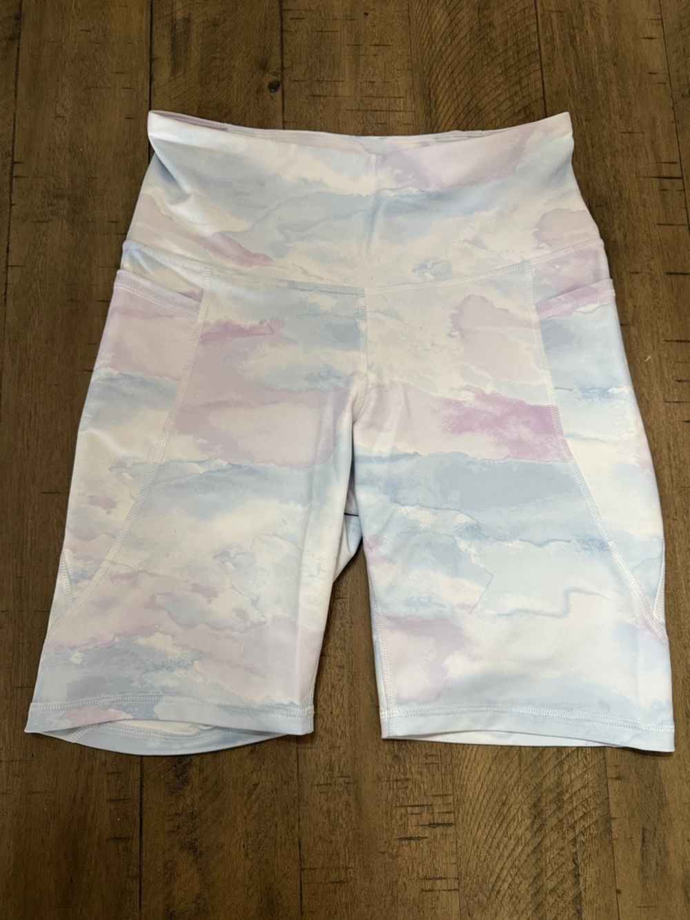 Old Navy Pastel Cloud-Print High-Waist Bike Shorts - Pink & Blue